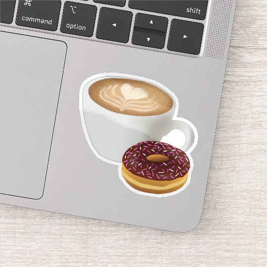 Koffie en Donut met Sprinkles Waterdicht Sticker (Detail)