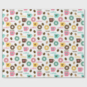 Koffie en Donut Patroon Cadeaupapier (Vlak)
