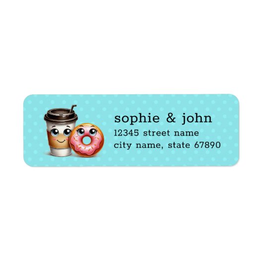 Koffie en donut retour adreslabels etiket (Voorkant)