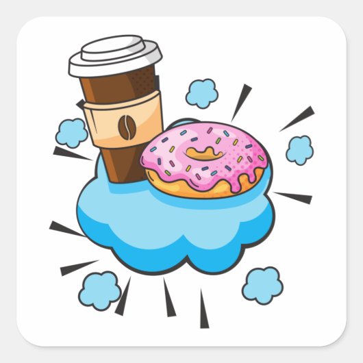 Koffie en Donut Retro Illustratie Vierkante Sticker (Voorkant)
