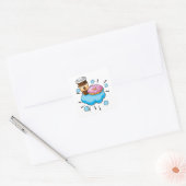 Koffie en Donut Retro Illustratie Vierkante Sticker (Envelop)