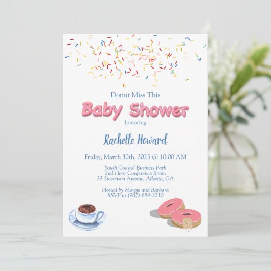 Koffie en donut strooit Baby shower Kaart (Staand voorkant)