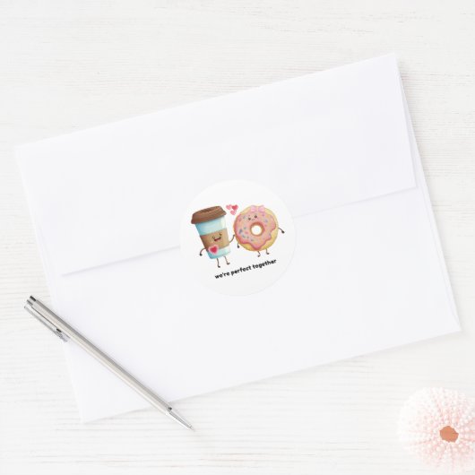 Koffie- en Donut-Valentijn Sticker (Envelop)