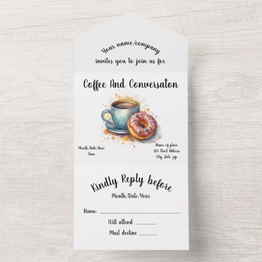 Koffie en donuts all in one uitnodiging (Binnen)