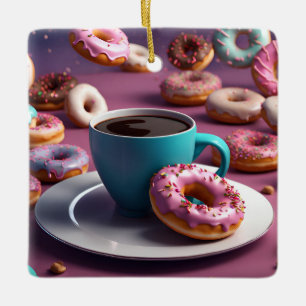 Koffie en Donuts Keramisch Ornament