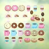 Koffie en donuts raamsticker (Vel 3)