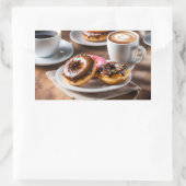 Koffie en donuts rechthoekige sticker (Tas)