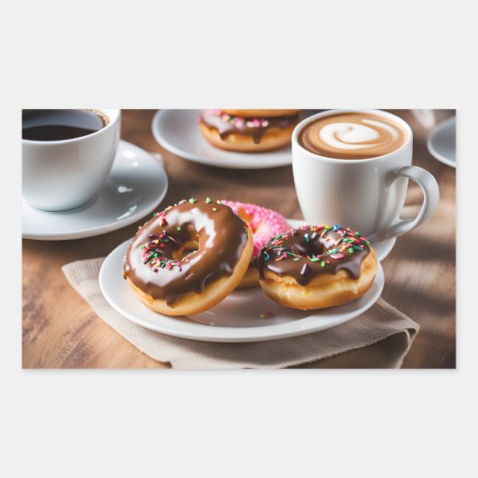 Koffie en donuts rechthoekige sticker (Voorkant)