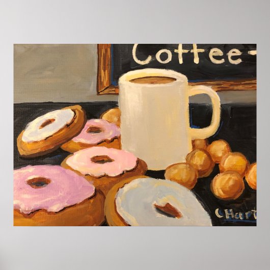 Koffie en donuts van Celestine Poster (Voorkant)