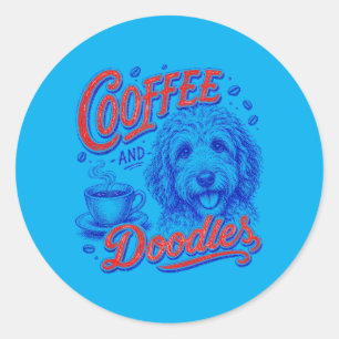 Koffie en Doodles Funny Doodles Koffieclub Huisdie Ronde Sticker