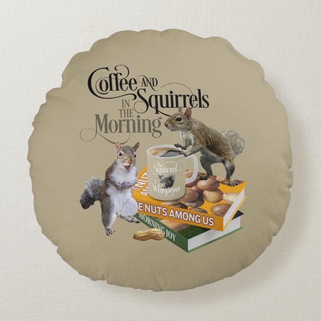 Koffie en eekhoorntjes - Funny Squirrel Lover Rond Kussen (Voorkant)