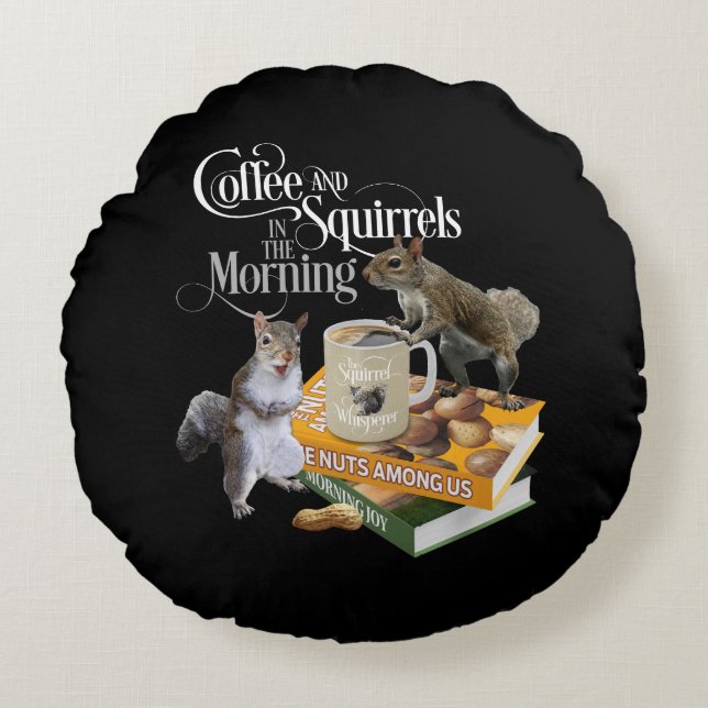 Koffie en eekhoorntjes - Funny Squirrel Round Rond Kussen (Voorkant)