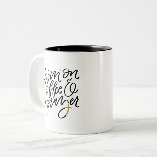 Koffie en een gebed handgeschreven tweekleurige koffiemok (Voorkant links)