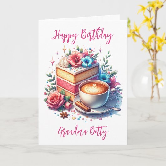 Koffie en gebak Oma's Verjaardag Kaart (Gele Bloem)