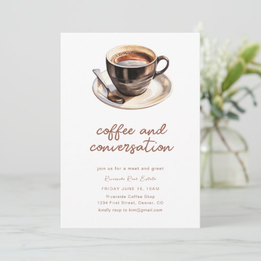 Koffie en Gesprek Zakelijke vergadering Uitnodigen Kaart (Staand voorkant)