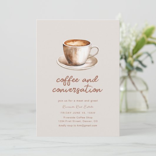 Koffie en Gesprek Zakelijke vergadering Uitnodigen Kaart (Staand voorkant)