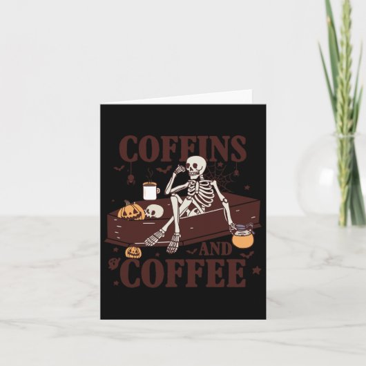 Koffie en grappig skelet Halloween Kaart (Voorkant)