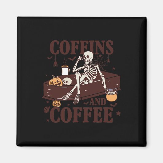 Koffie en grappig skelet Halloween Magneet (Voorkant)