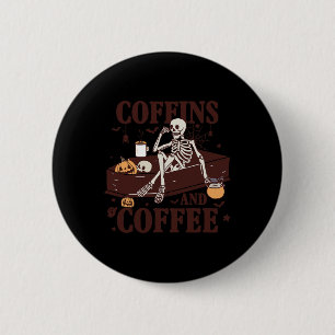 Koffie en grappig skelet Halloween Ronde Button 5,7 Cm