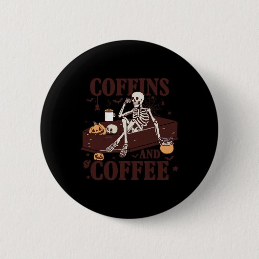 Koffie en grappig skelet Halloween Ronde Button 5,7 Cm (Voorkant)
