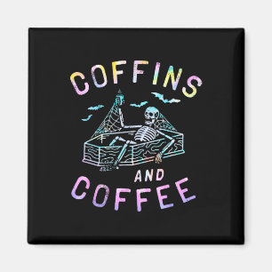 Koffie en grappige Skeleton Tie Dye Retro Hallowee Magneet