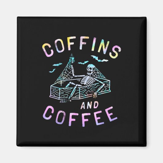 Koffie en grappige Skeleton Tie Dye Retro Hallowee Magneet (Voorkant)