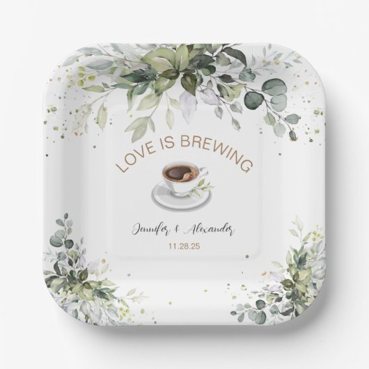 Koffie en Greenery Thleding Wedding Shower Papieren Bordje (Voorkant)