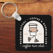 Koffie- en hardloopfanaten hardloopclub grappig sleutelhanger (Voorkant)