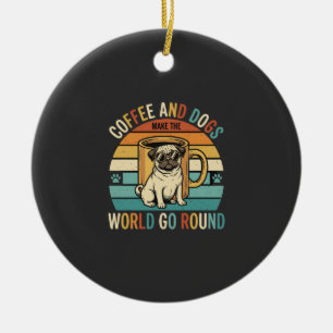 Koffie en Honden Retro Pug Liefhebber Keramisch Ornament