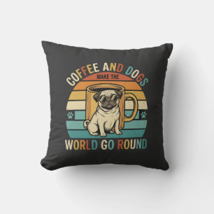 Koffie en Honden Retro Pug Liefhebber Kussen