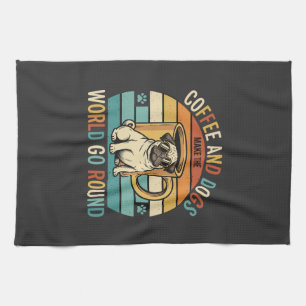 Koffie en Honden Retro Pug Liefhebber Theedoek