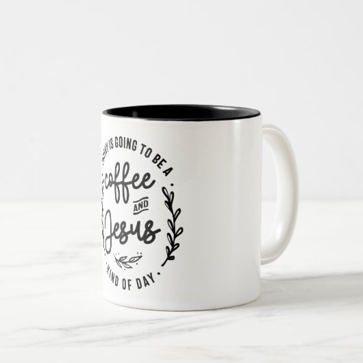 Koffie en Jesus Soort Dag Christelijk Citaat Tweekleurige Koffiemok (Voorkant rechts)