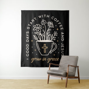 Koffie en Jezus citeert donkere academische esthet Wandkleed