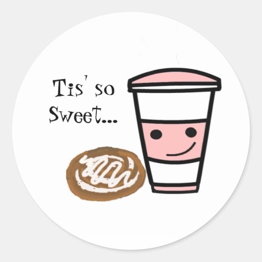 Koffie en kaneelbroodje ronde sticker (Voorkant)