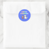Koffie en kat voor koffie ronde sticker (Tas)