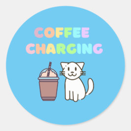 Koffie en kat voor koffie ronde sticker