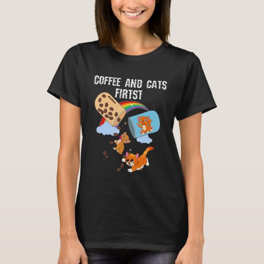 Koffie en katten eerst t-shirt (Voorkant)