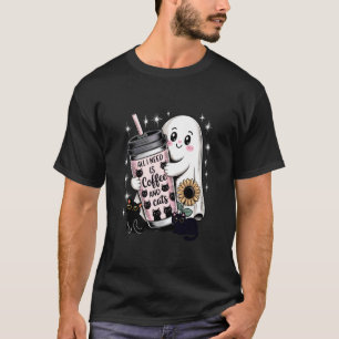 Koffie en Katten Griezelige Sfeer Geest Zwarte Kat T-shirt