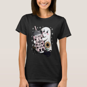 Koffie en katten griezelige sfeer spook zwarte kat t-shirt