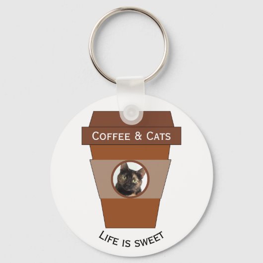 koffie en katten - Het leven is lekker Sleutelhanger (Voorkant)