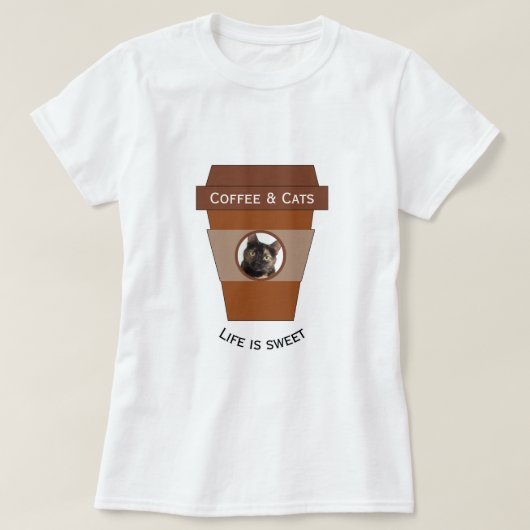  koffie en katten - Het leven is lekker T-shirt (Design voorkant)