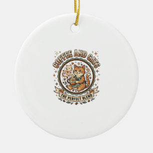 Koffie En Katten Kat Koffie Vintage Vector Kunst T Keramisch Ornament