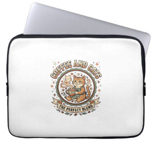 Koffie En Katten Kat Koffie Vintage Vector Kunst T Laptop Sleeve