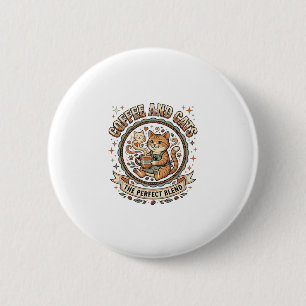 Koffie En Katten Kat Koffie Vintage Vector Kunst T Ronde Button 5,7 Cm