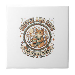Koffie En Katten Kat Koffie Vintage Vector Kunst T Tegeltje