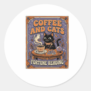 Koffie En Katten Kat Thee Bladeren Koffie Geluks L Ronde Sticker