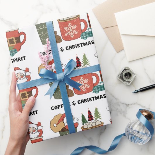 Koffie en kerstgeest cadeaupapier (Geschenken)