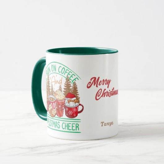 Koffie en Kerstmis Cheer Retro Style Vakantie Mok (Voorkant links)