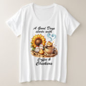 Koffie en kippen grote maat t-shirt (Design voorkant)