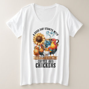 Koffie en kippen grote maat t-shirt
